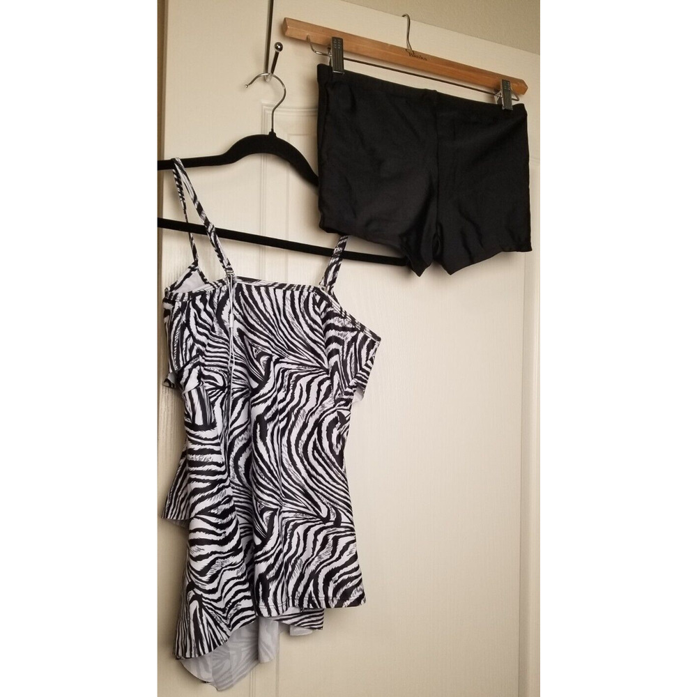 Adisputent Women's Ruffled Padded Tankini Boy Shorts Bathing Suit Beachwear Sz S